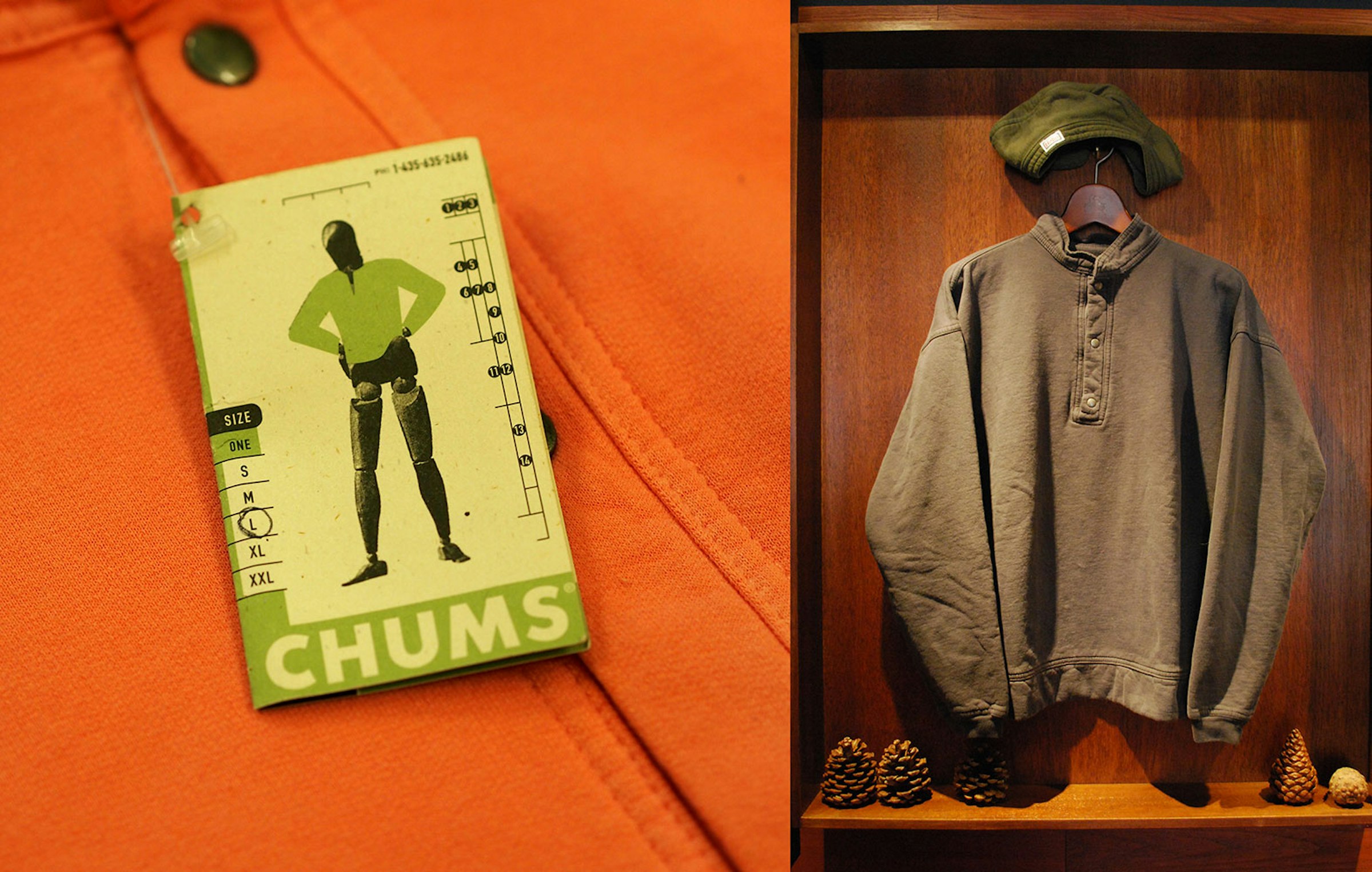 写真 向かって左：以前使われていた製品染めの生地　右：ディスプレイされている帽子がハローベレー