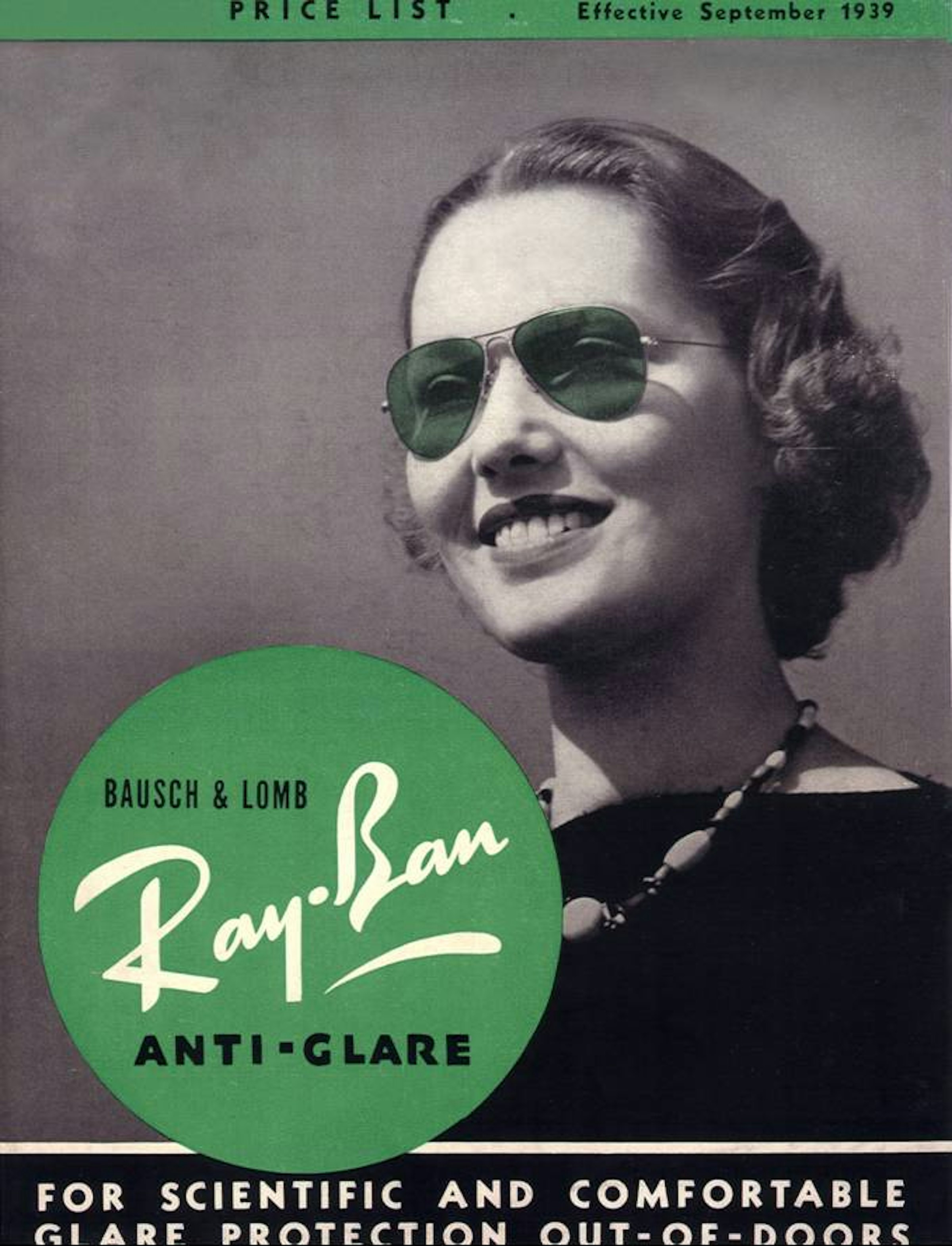Old advertisement of Ray-Ban. The declaration of Ray-Ban Green