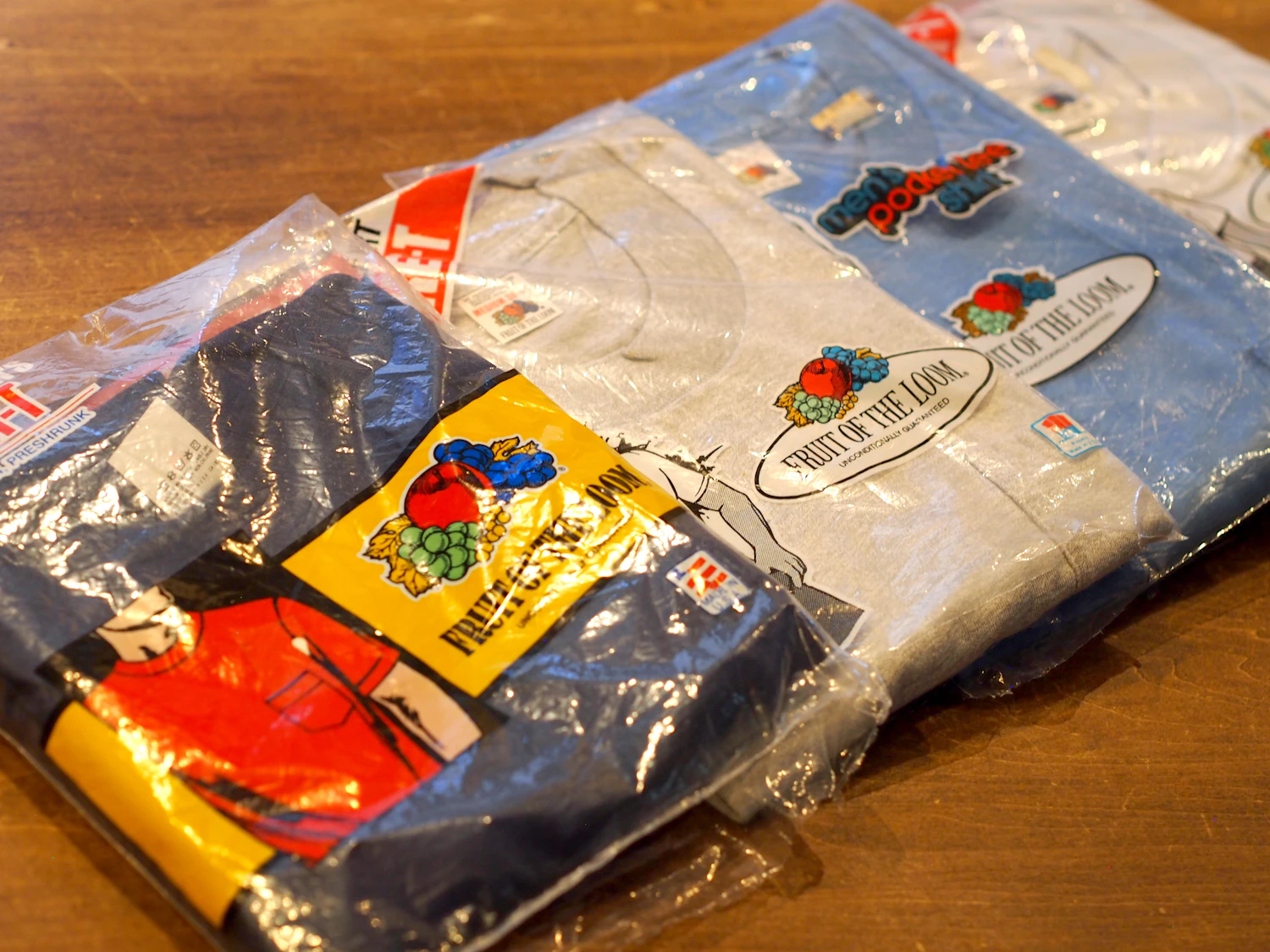 Pocket-pack T-shirts from the 1980s stored as dead stock