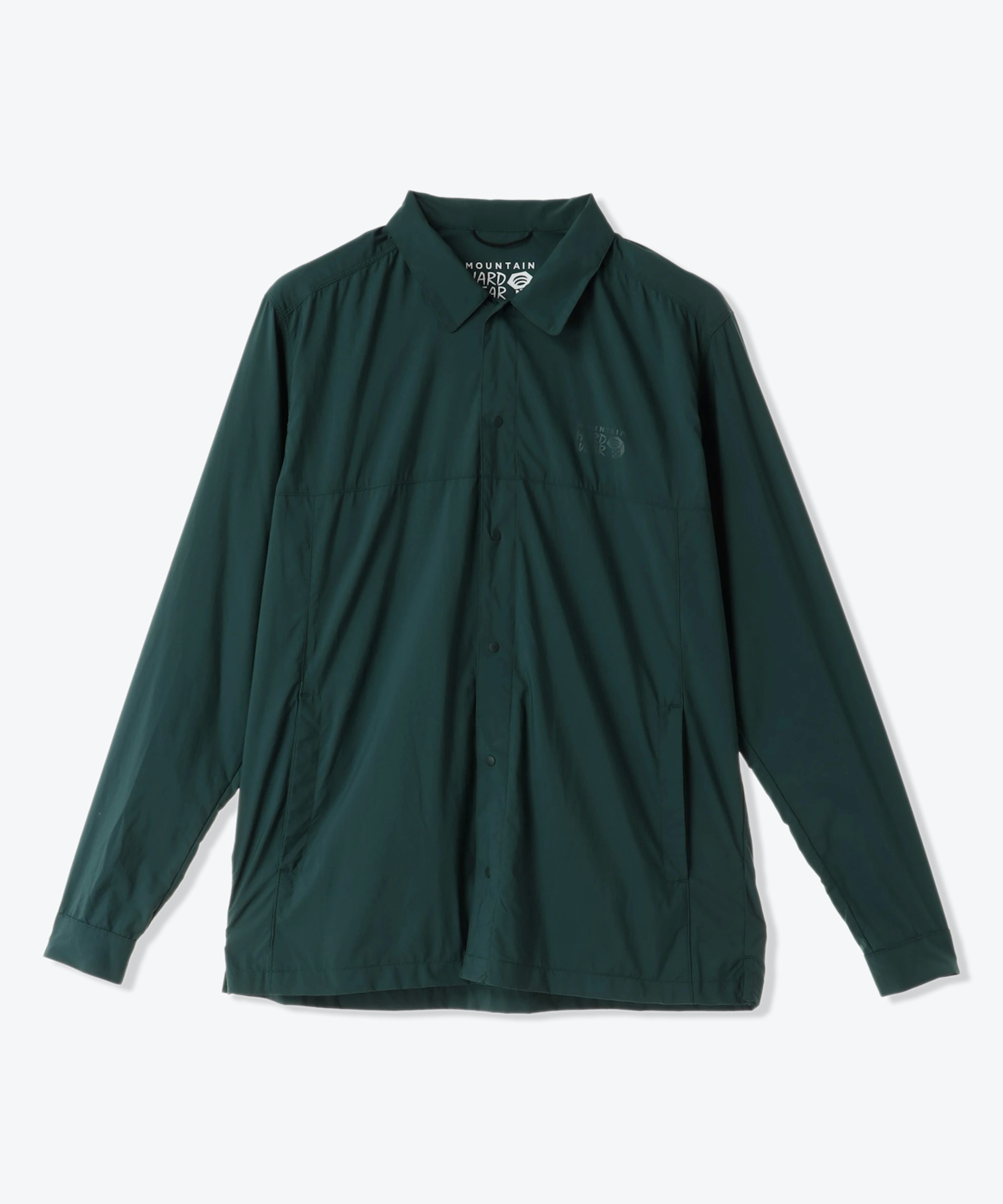 Kor AirShell Shirt Jacket, with the same material and functionality as the Kor AirShell Hoodie, priced at 19,800 yen (tax included). Available colors are Aqua Green and Stealth Grey, all two types. Sizes are XS, S, M, L, and XL, all five types. At 130g for a size L, it's lighter than the hoodie. To be released this spring.