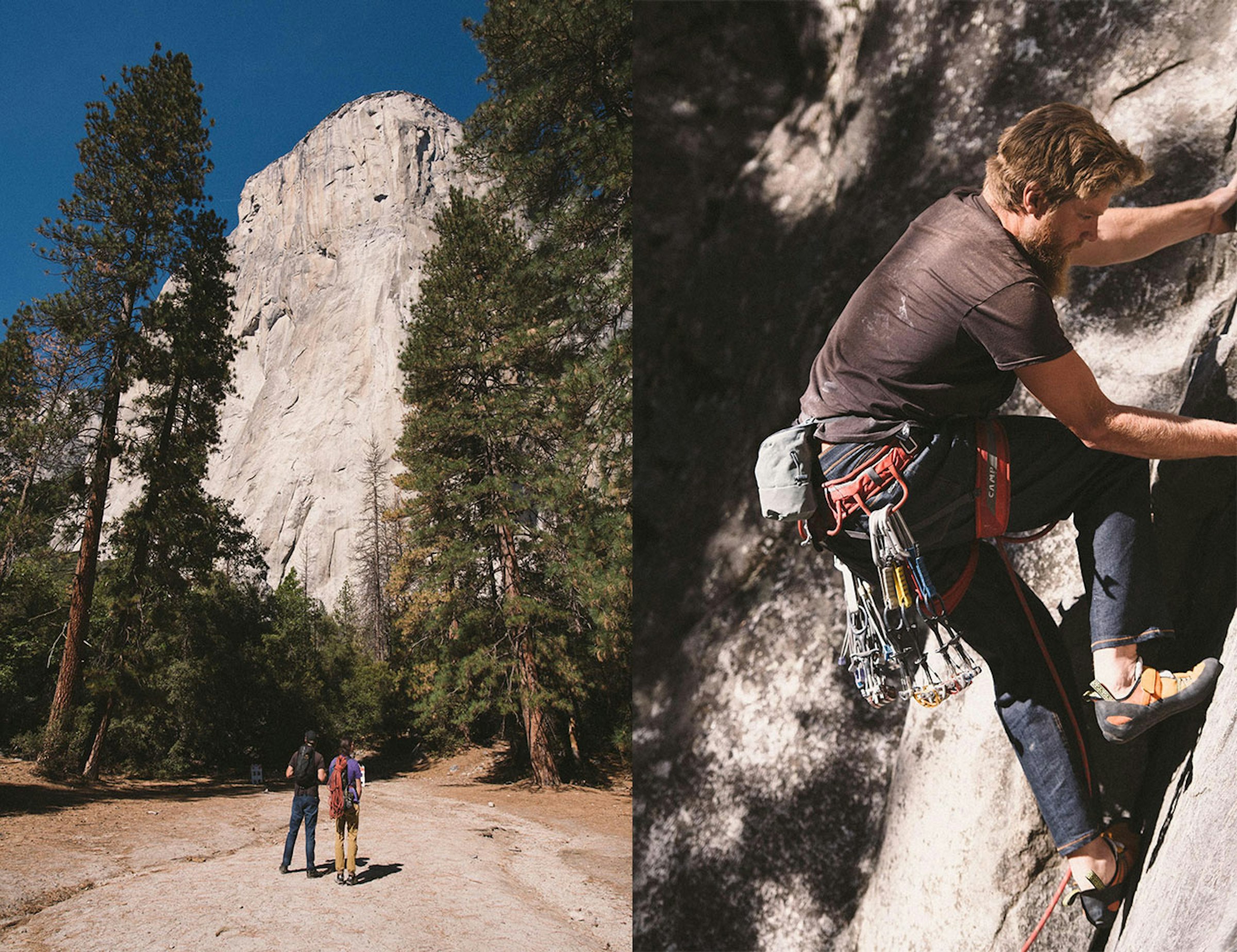 ヨセミテにて、STONEMASTERのパンツを穿いてのロッククライミングシーン