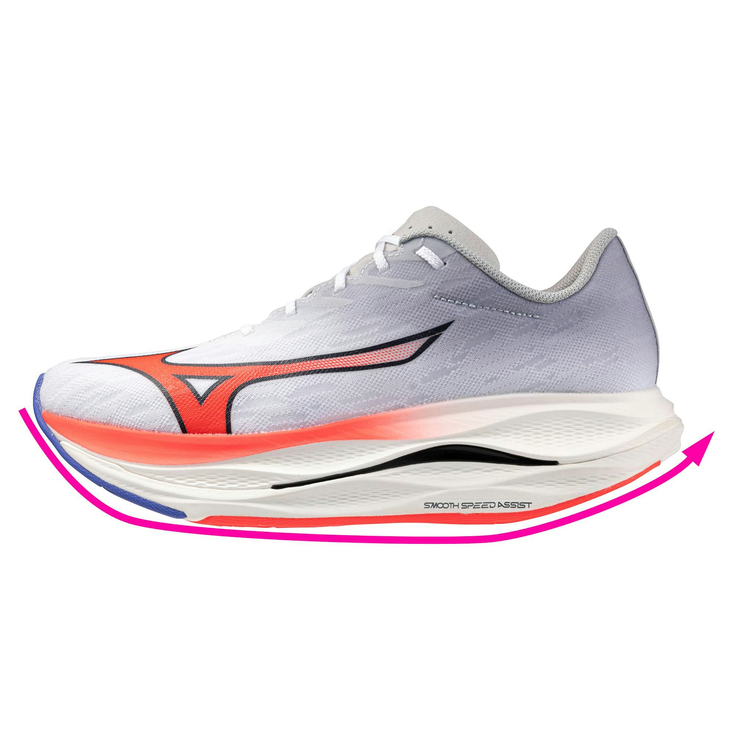 カーブした前足部、カットされた踵部が特許取得のSMOOTH SPEED ASSISTの特徴