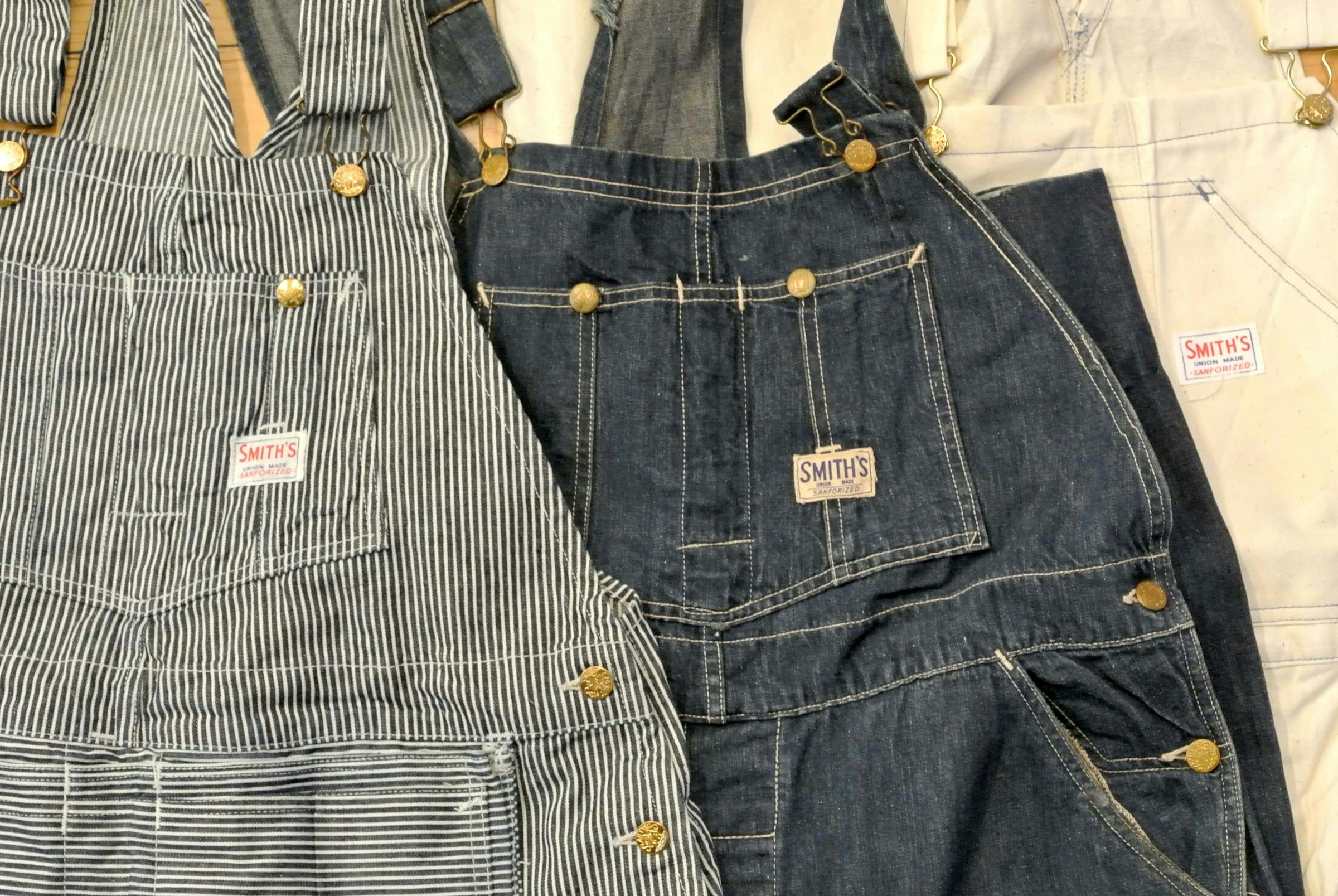 SMITH'S AMERICAN overalls from the 1940s and 1960s preserved in excellent condition at MINOYA CO., LTD, some of which are deadstock