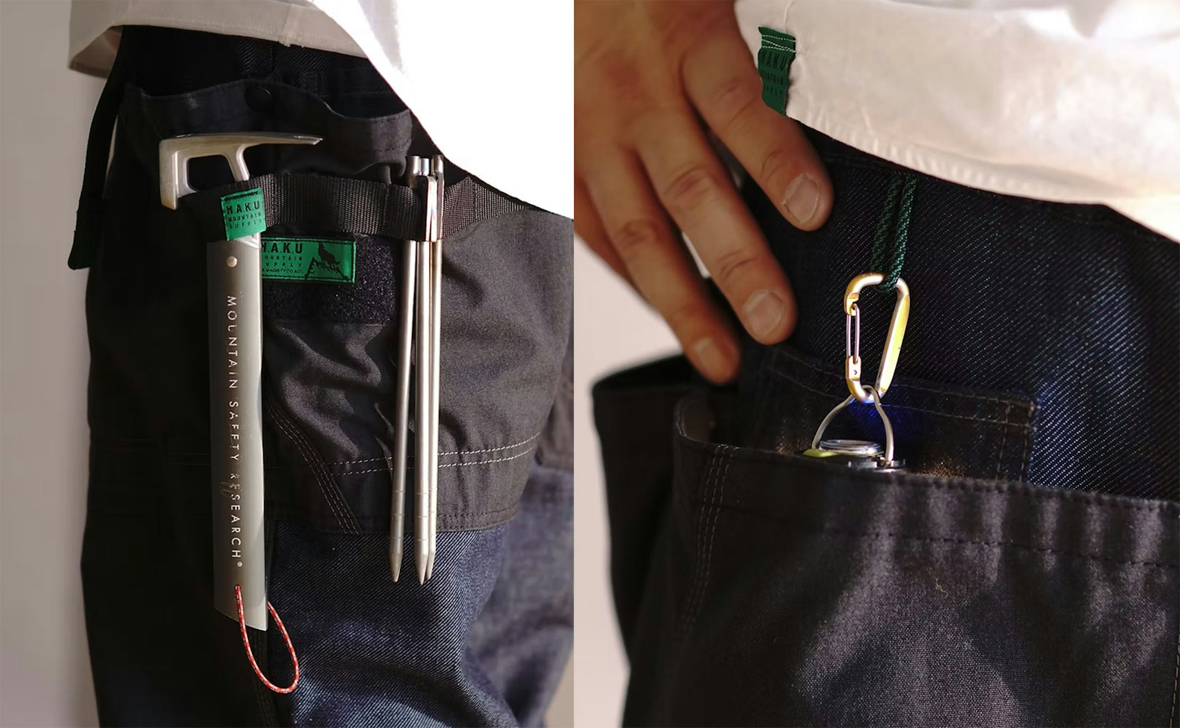 写真向かって左：デイジーチェーン、向かって右：カラビナループ