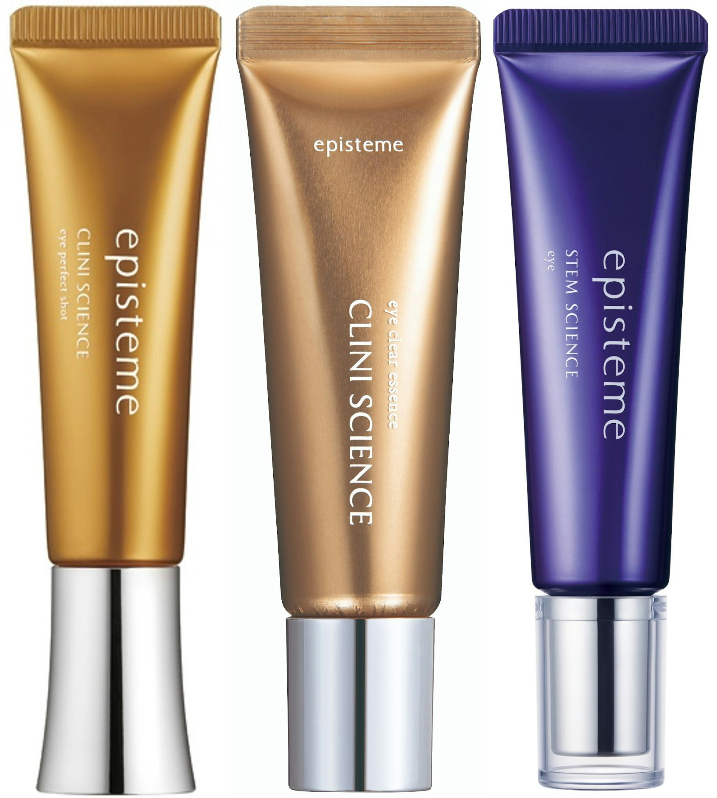 左から「アイパーフェクトショットb」18g 12,100円（税込）/ 9g 7,150円（税込）、「アイクリアエッセンス」8g 7,700円（税込）、「ステムサイエンスアイ」18g 19,800円（税込）