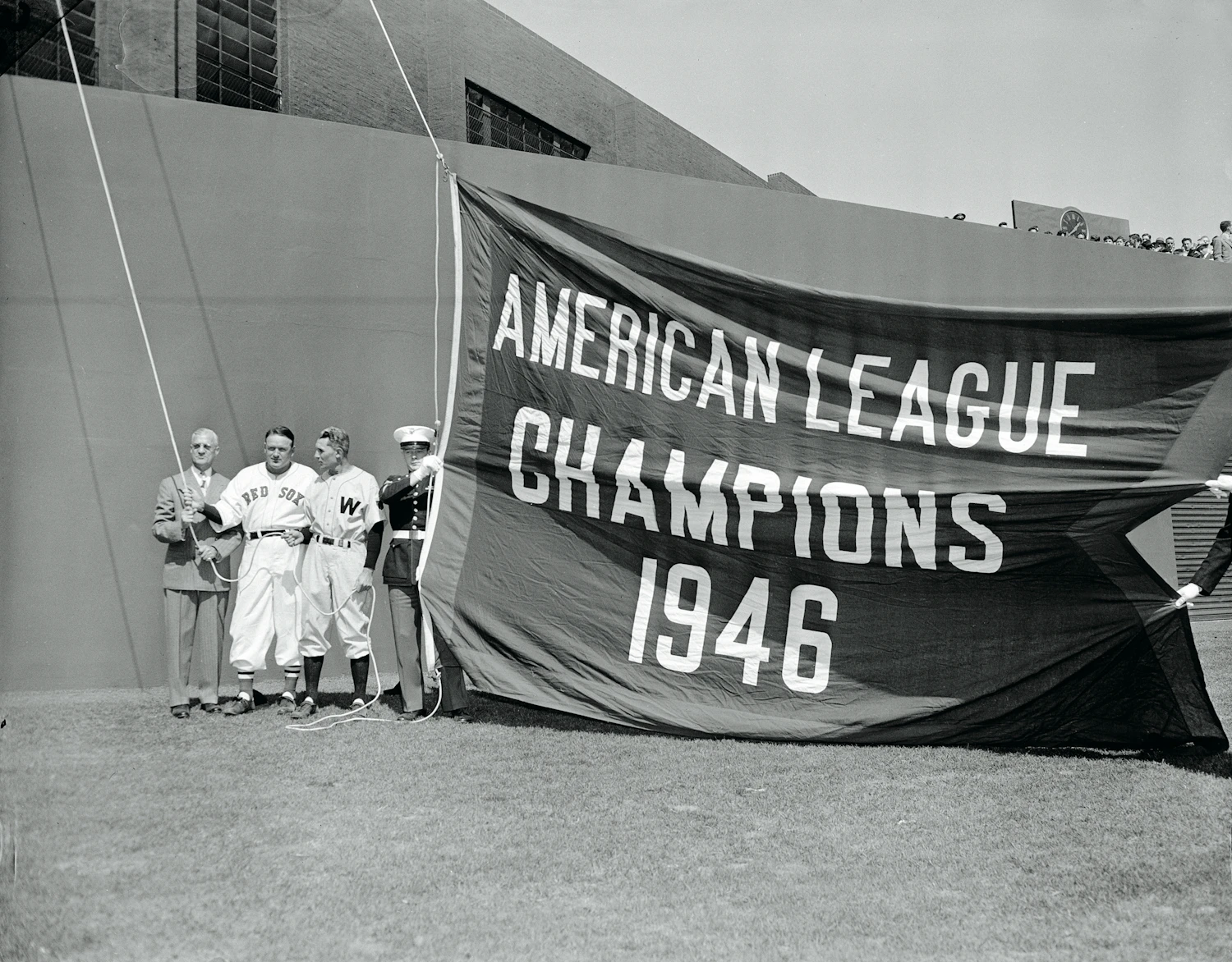 The championship flag that the Red Sox, who had won the American League in 1946, had hoisted. The sale of pennants inspired by this flag was the beginning of the ’47 brand