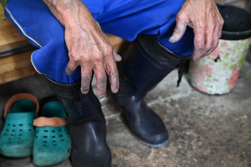 手の感覚で染まり具合を見極めている