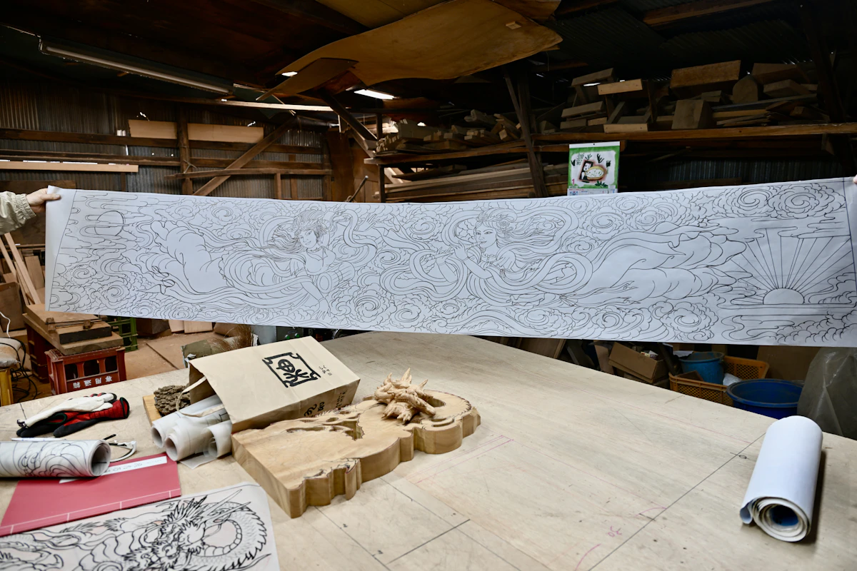 住宅用の欄間彫刻の依頼を受けて書いた下絵