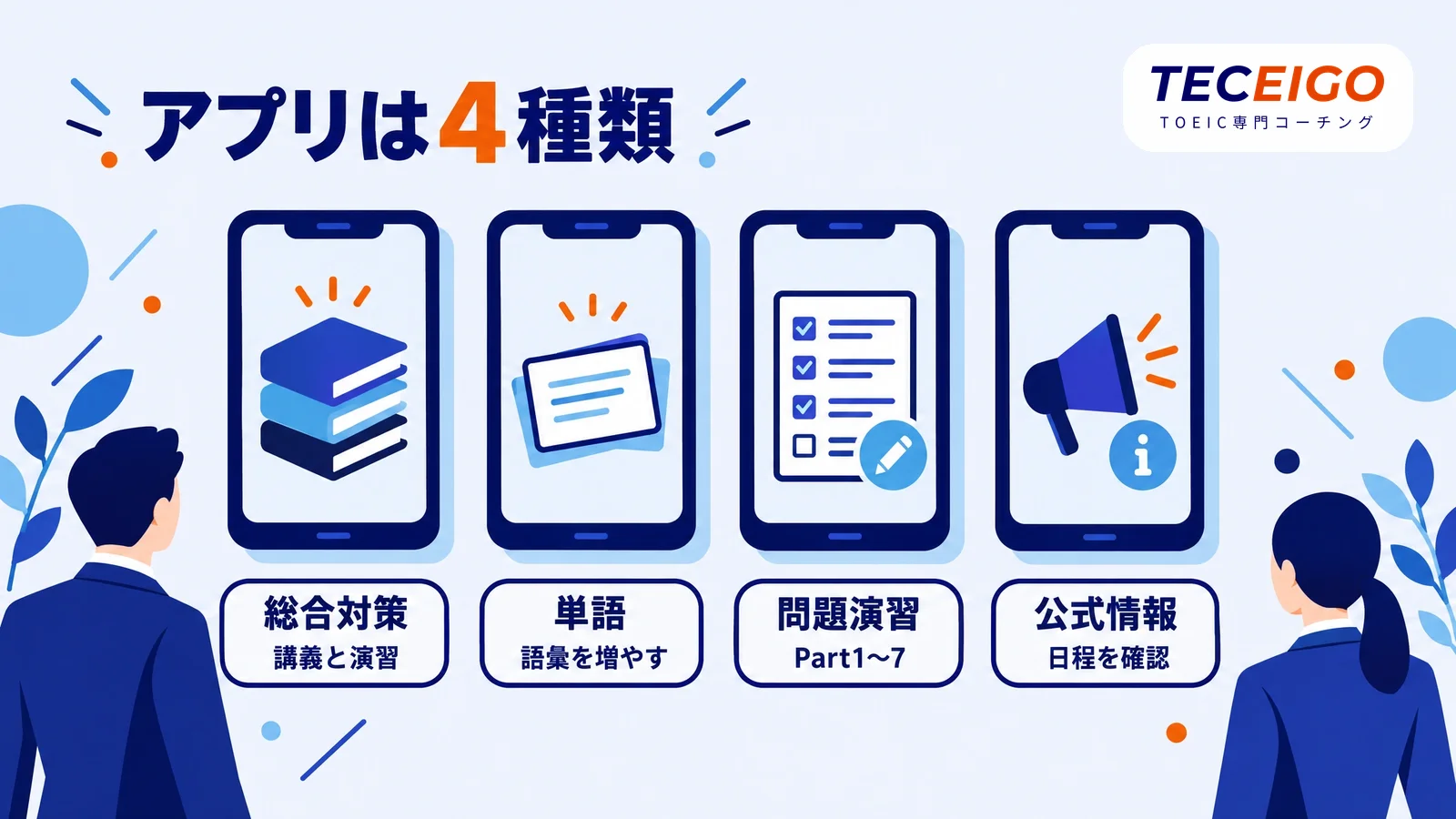TOEICアプリおすすめ10選は総合・単語・問題演習・公式情報の4種類
