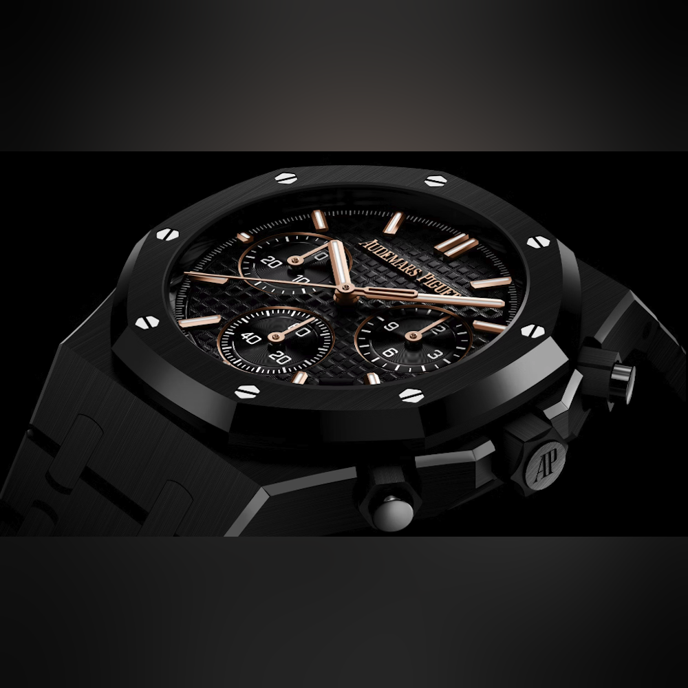 <p>サファイアクリスタルの裏蓋により、自動巻Calibre 4401のフライバック・クロノグラフ機構とムーブメントの精緻な構造を視認可能。70時間パワーリザーブを備える。</p>