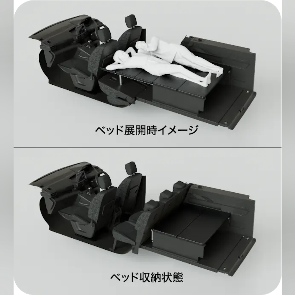 <p>専用アクセサリー「Agre Storage & Bed Kit」を設定。ラゲッジルームに設置するだけでストレージモードと車中泊対応のベッドモードの2パターンが使用可能。展開時のベッドサイズは縦1,800mm×幅1,200mmで、大人2名の就寝が可能。5人乗り・7人乗り双方対応。</p>