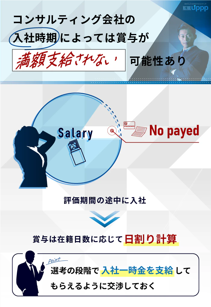 コンサルティング会社の入社時期によっては賞与が満額支給されない可能性がある