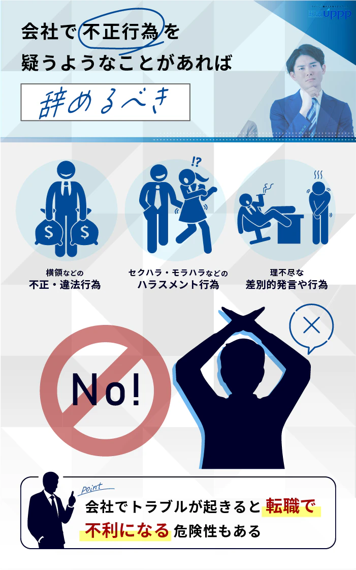 会社で不正行為を疑うようなことがあれば、辞めるべき