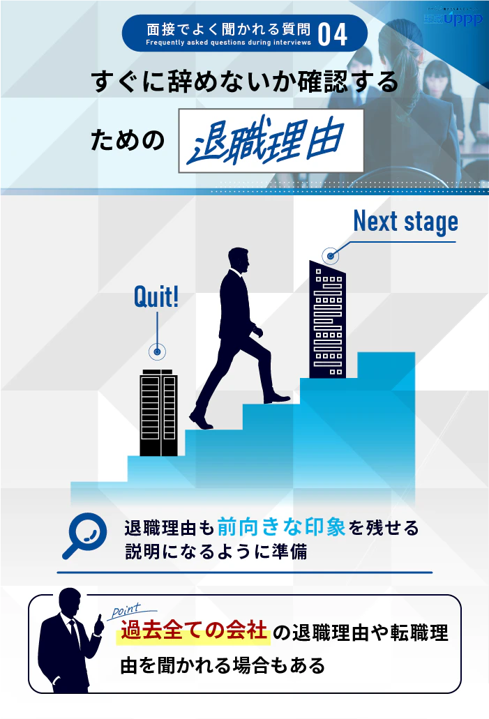 面接でよく聞かれる質問4:すぐに辞めないか確認するための退職理由