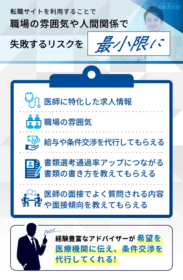 転職サイトを利用することで、職場の雰囲気や人間関係で失敗するリスクを最小限にできる。