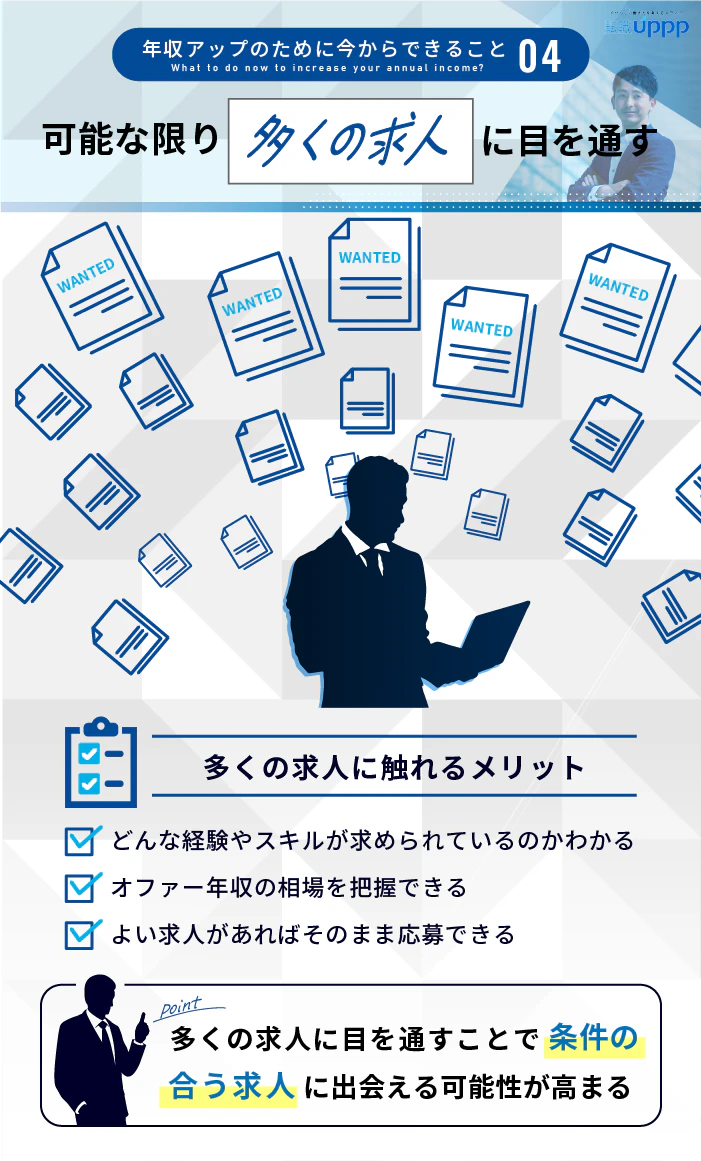 年収アップのために今からできること4:可能な限り多くの求人に目を通す