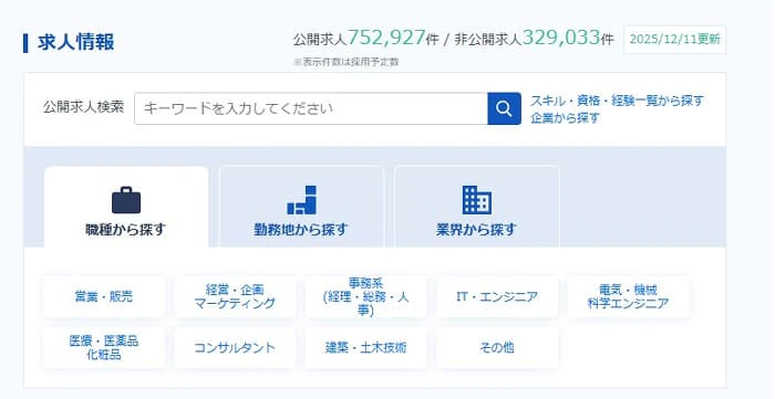 リクルートエージェントの求人件数_2025年12月の求人件数
