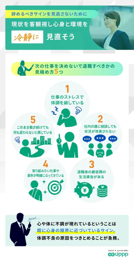 次の仕事を決めないで退職すべきかの見極め方5つ