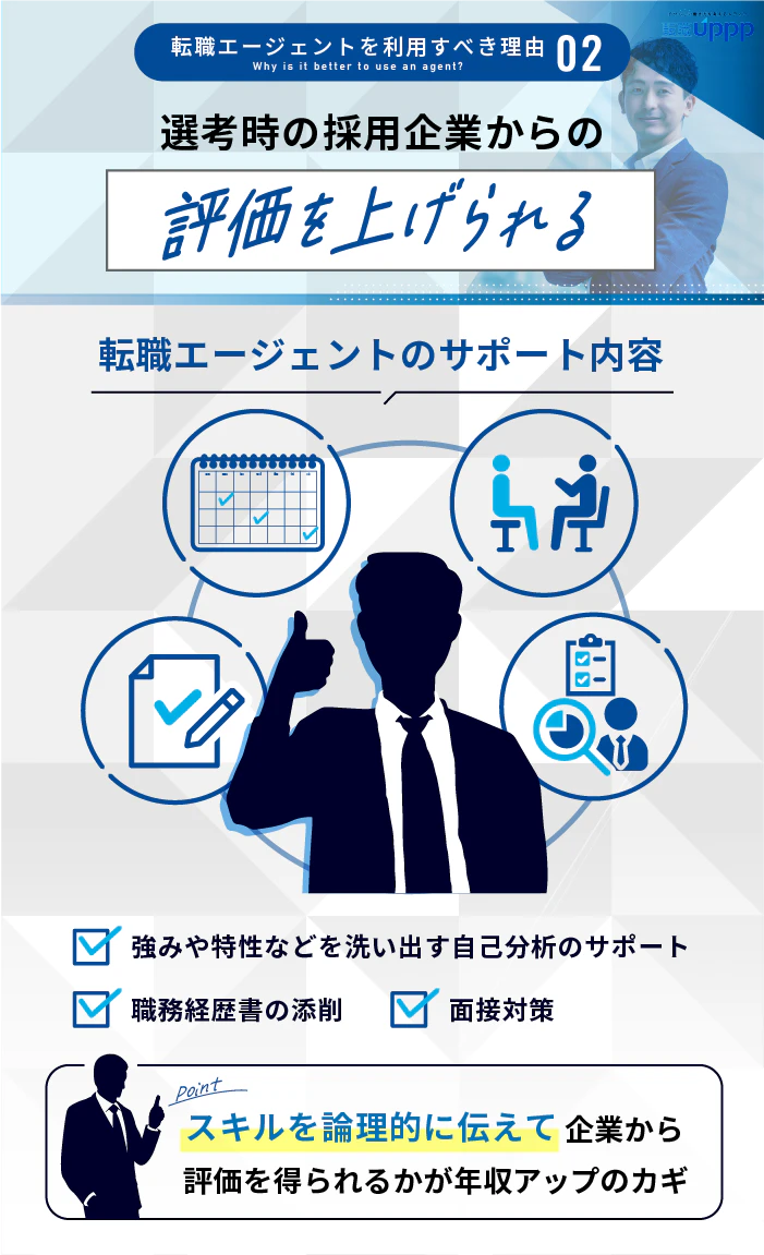 転職エージェントを利用すべき理由2:選考時に採用企業からの評価を上げられる