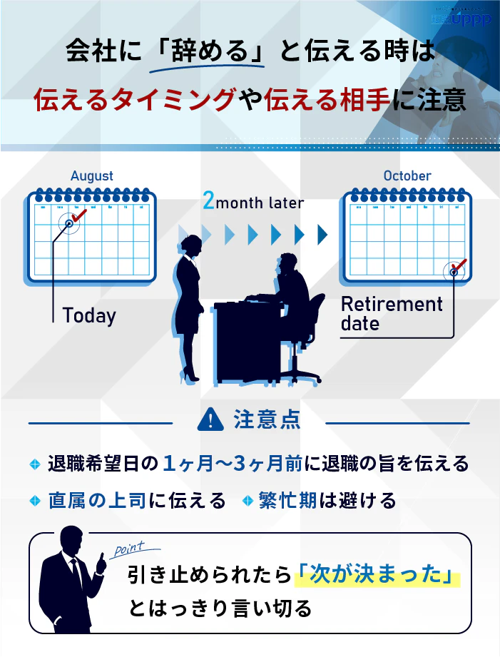 会社を「辞める」と伝える時は伝えるタイミングや伝える相手に注意