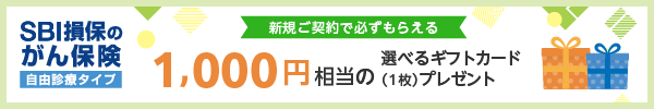 新規ご契約者さまにもれなく1,000円相当の選べるギフトカード（1枚）プレゼント - SBI損保のがん保険