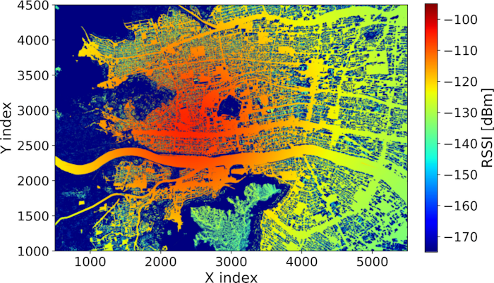 Radio propagation map generated by ray tracing