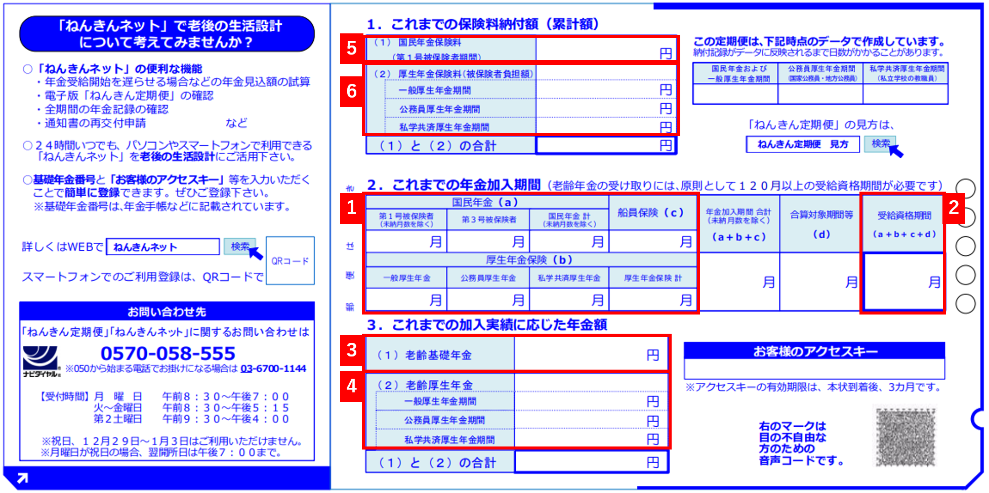 ねんきん定期便（50歳未満）表