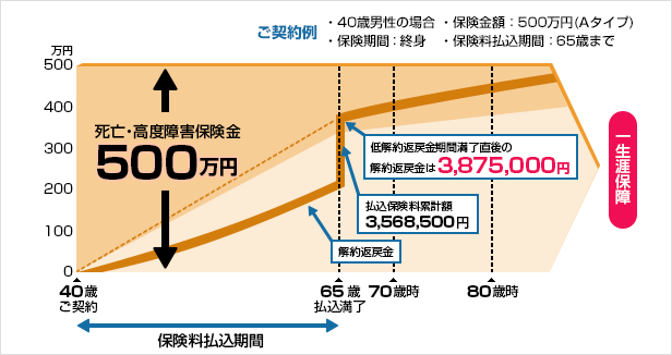 低解約返戻金型終身保険の保険金・解約金のイメージ