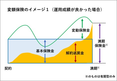 変額保険のイメージ（運用成績が良かった場合）