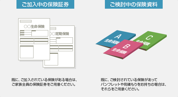 面談前にご加入中の保険証券、ご検討中の保険資料をご用意いただくとより具体的なアドバイスを聞くことができます