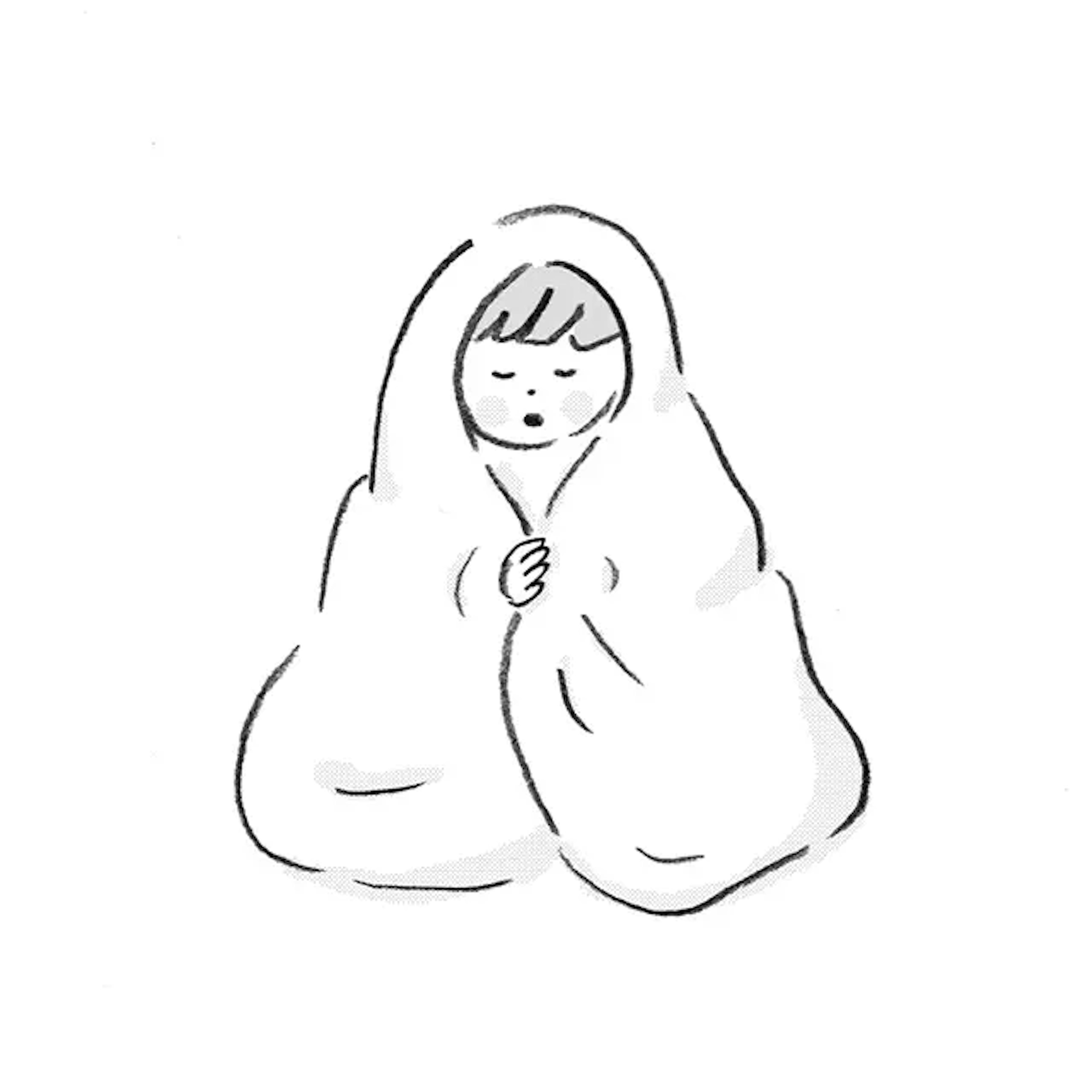 イラスト：頭から毛布を被って座っている人