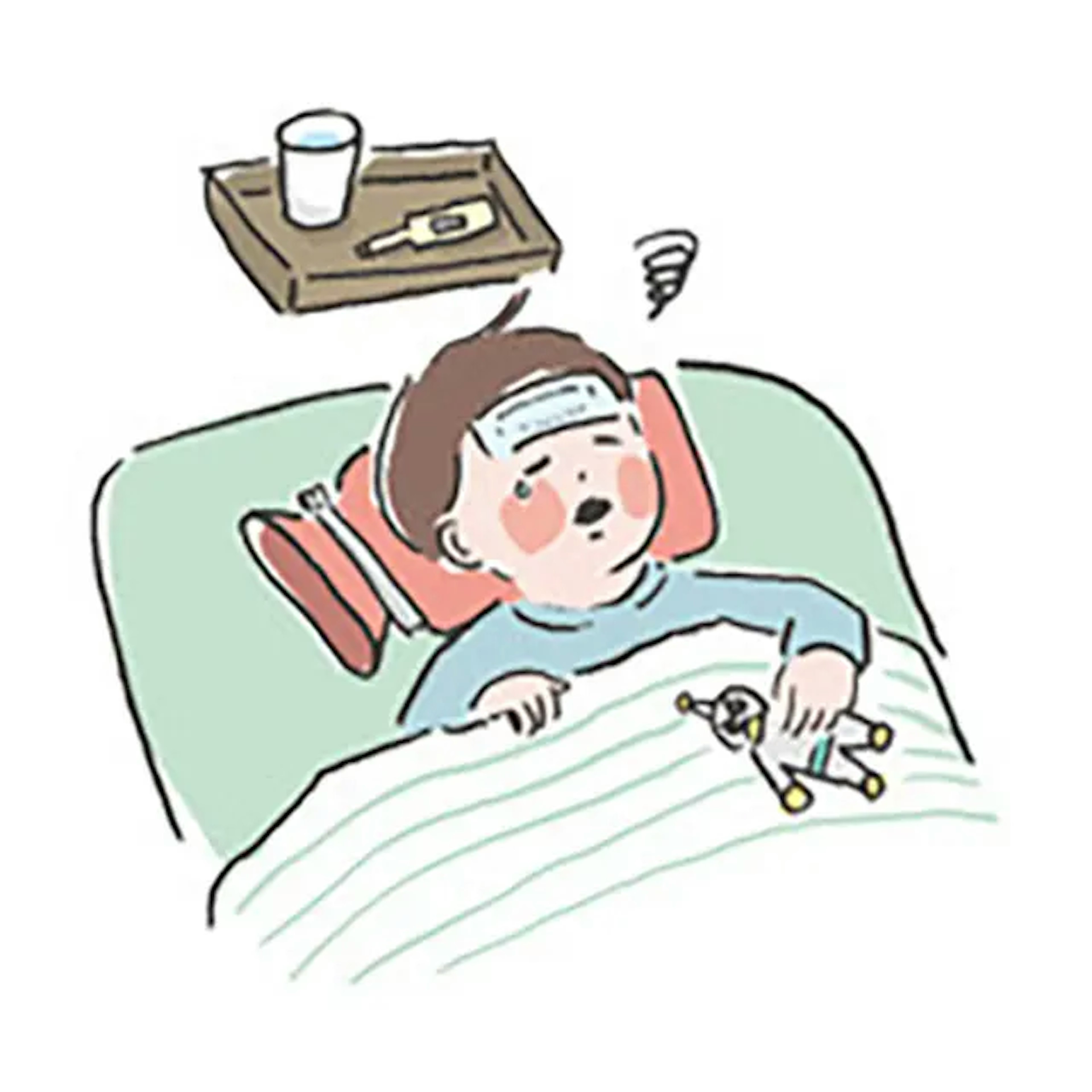 イラスト：熱を出して寝込んでいる子供