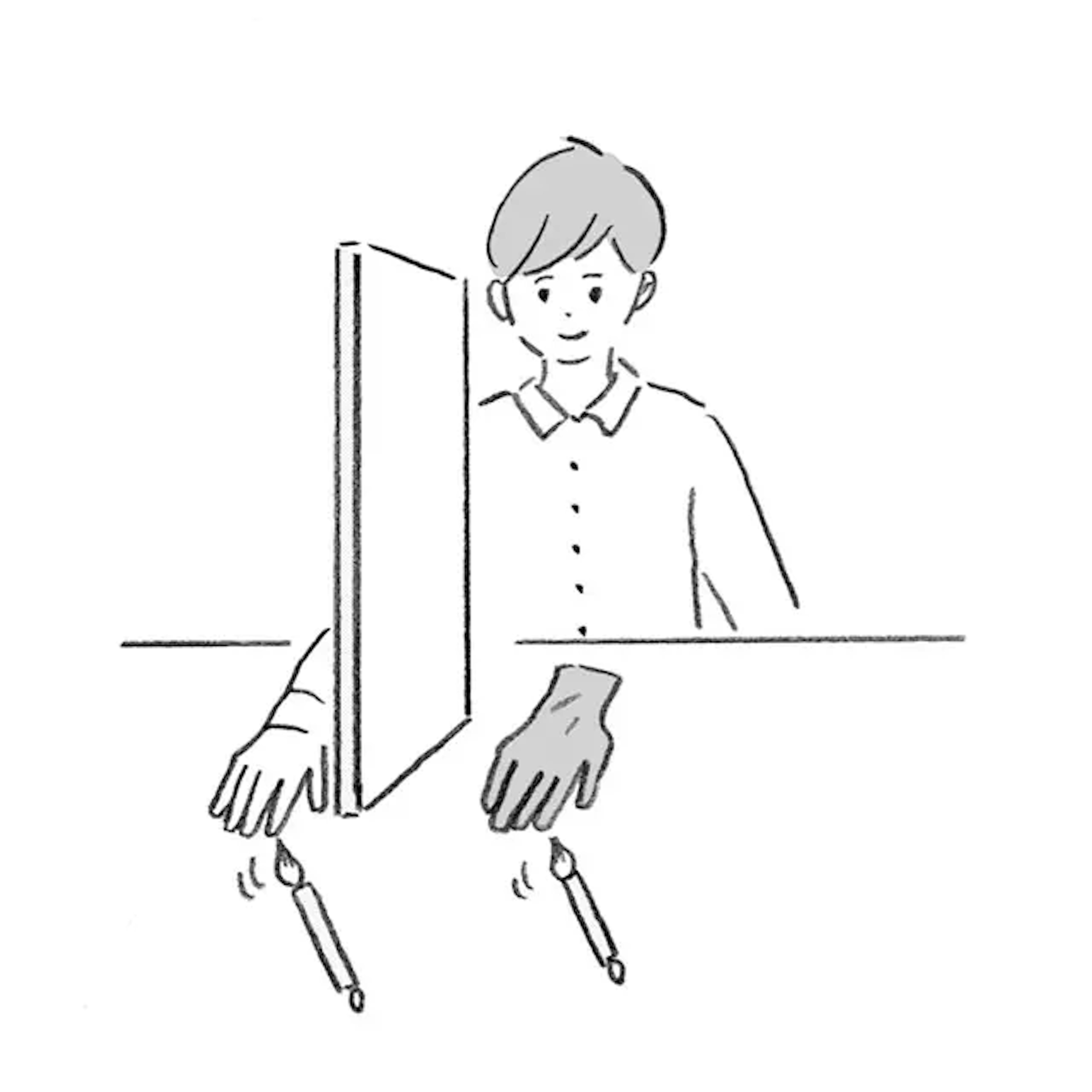 イラスト：板越に筆に触れいている男性