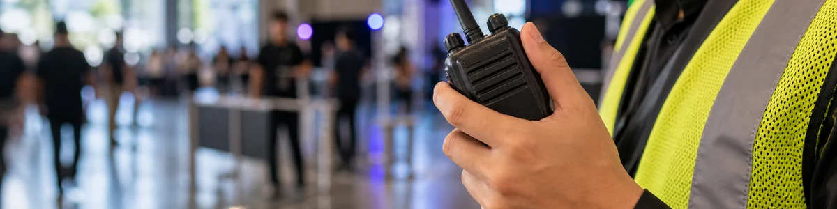 DPR7S風の簡易無線機をスタッフが使用するシーン