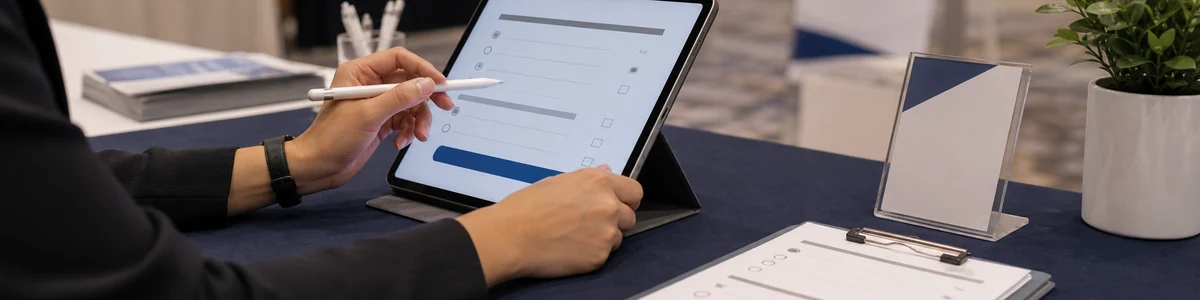 iPad風タブレットで自然なアンケート入力を行うシーン