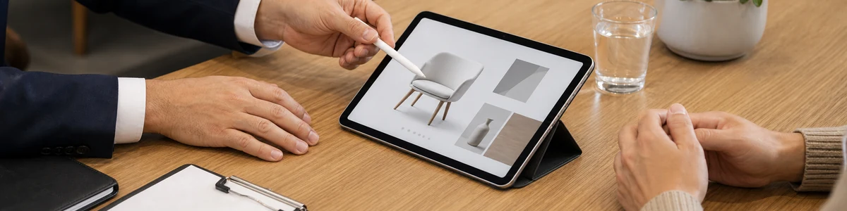 iPad風タブレットを商談説明に使うシーン