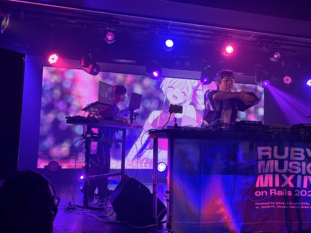 RubyMusicMixinでワールドイズマインがDJで流れている写真
