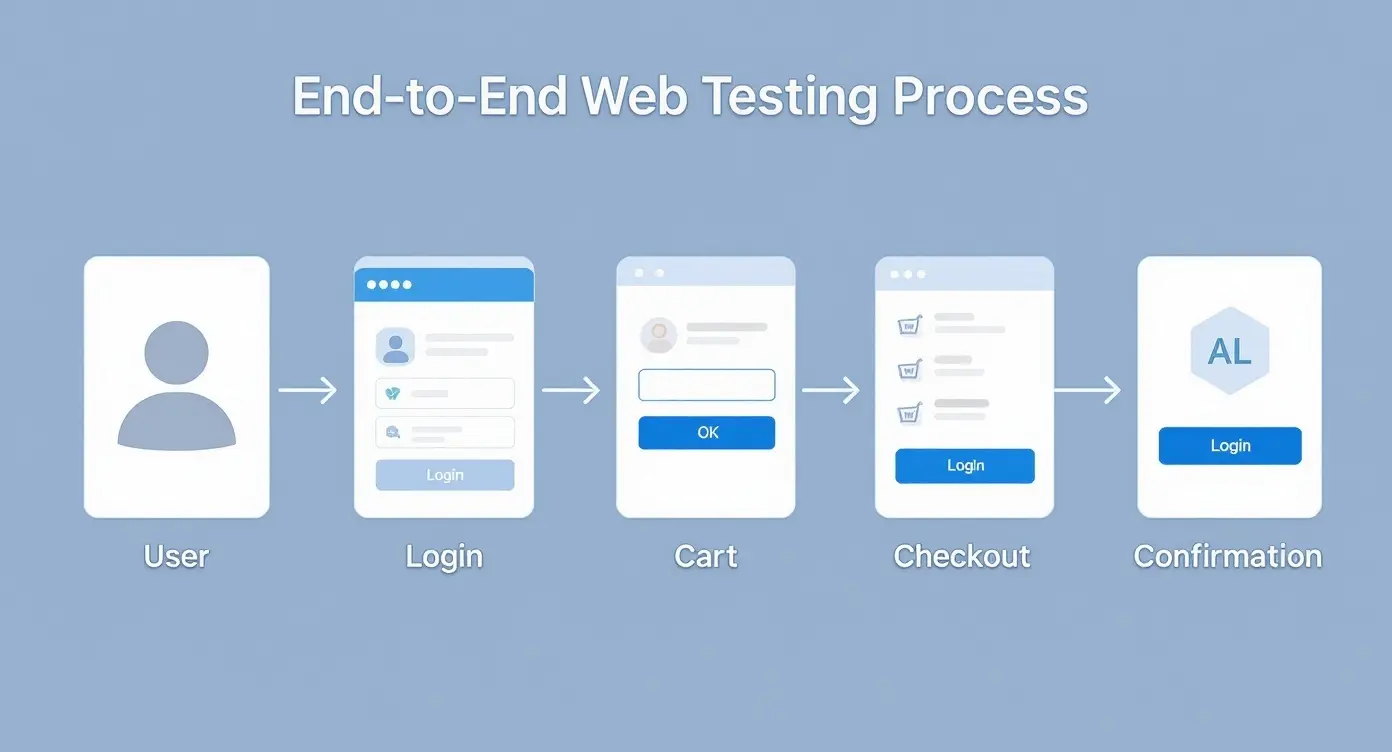 E2Eテスト（エンドツーエンドテスト）の流れを示す図