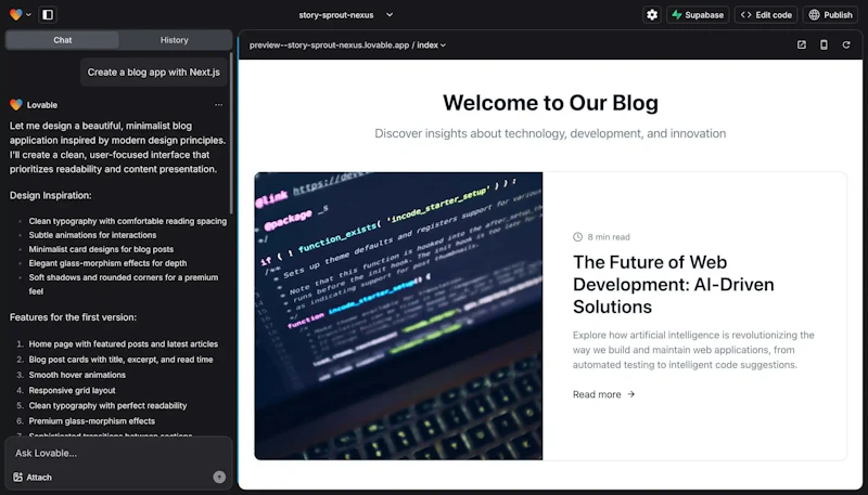 Lovable.devでAIがユーザーのアイデアをヒアリングし、アプリの要件を定義している画面