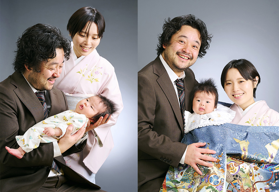お宮参り家族のスタジオ撮影