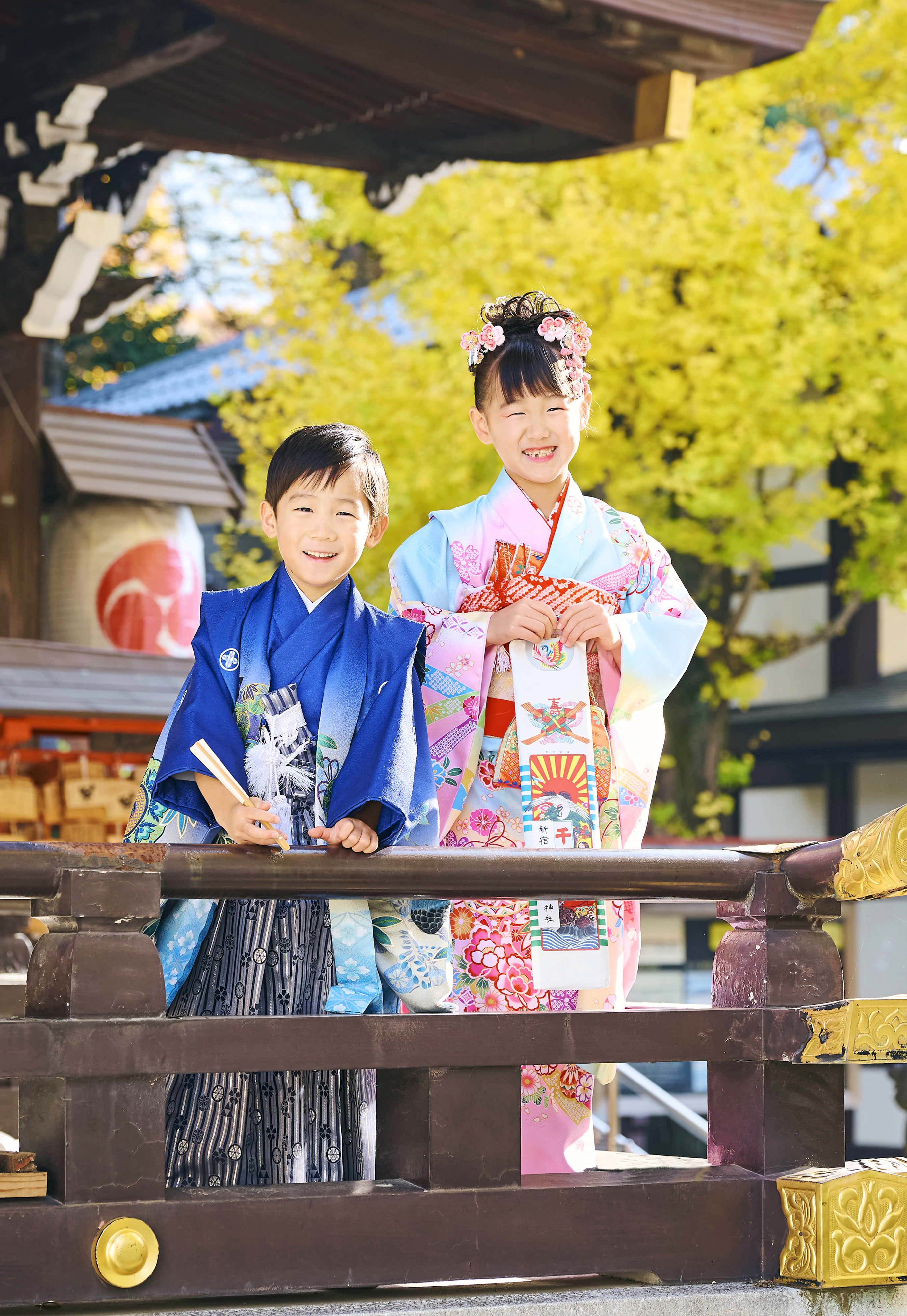 新宿十二社熊野神社の七五三撮影の兄弟