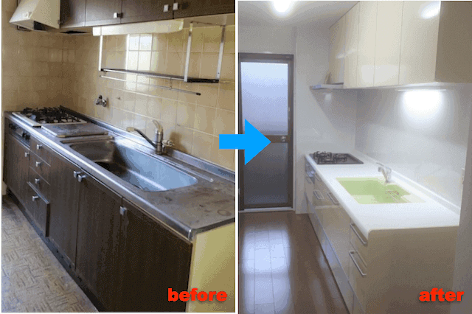 事例3 クリナップ「ラクエラ」で壁付けI型キッチン交換