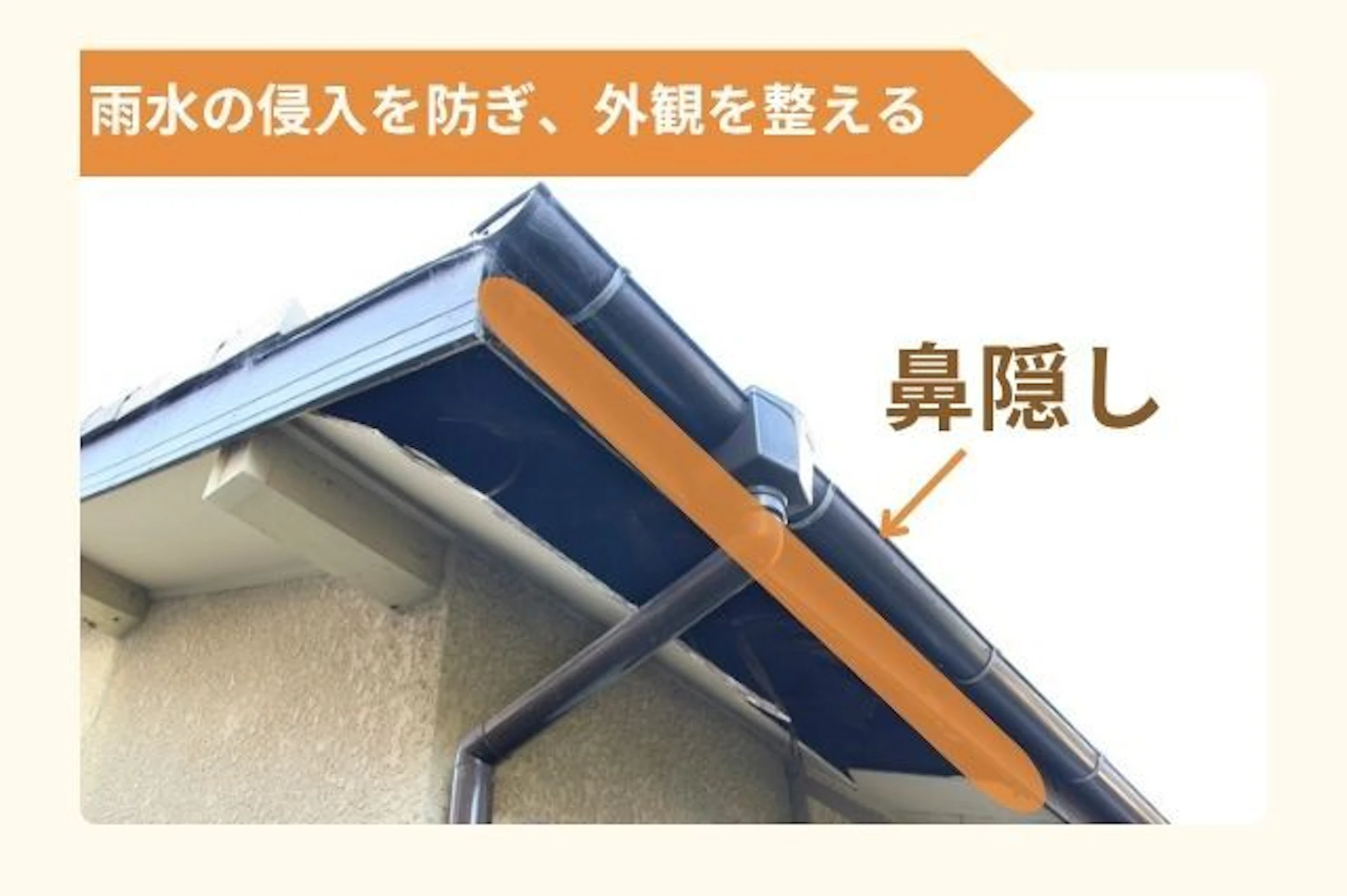 鼻隠しの基本的な役割　雨水の侵入を防ぎ、外観を整える