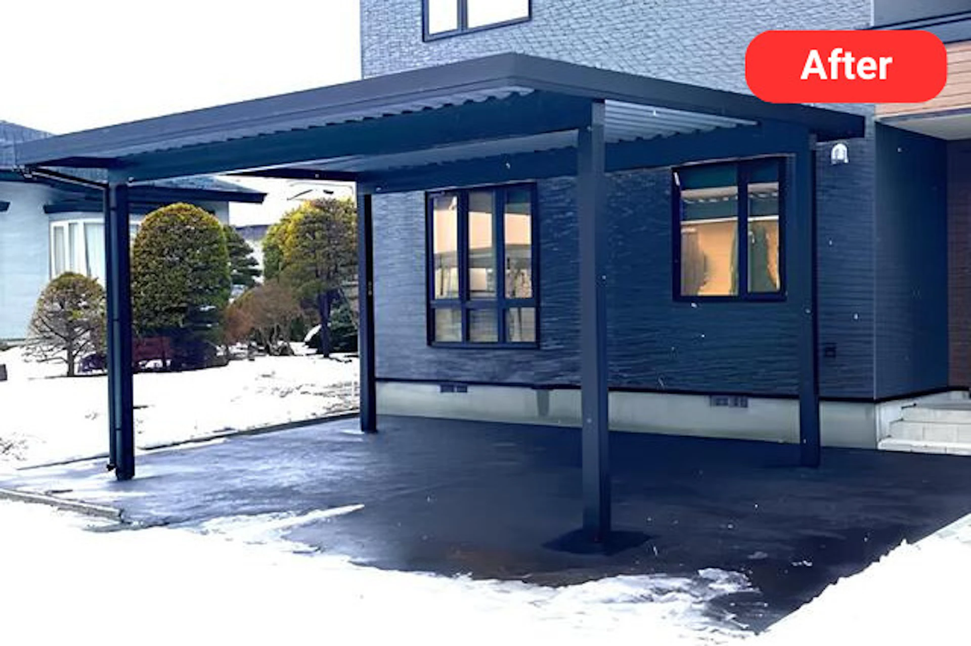 事例2 雪の降る季節にあわせて2台用カーポートを設置