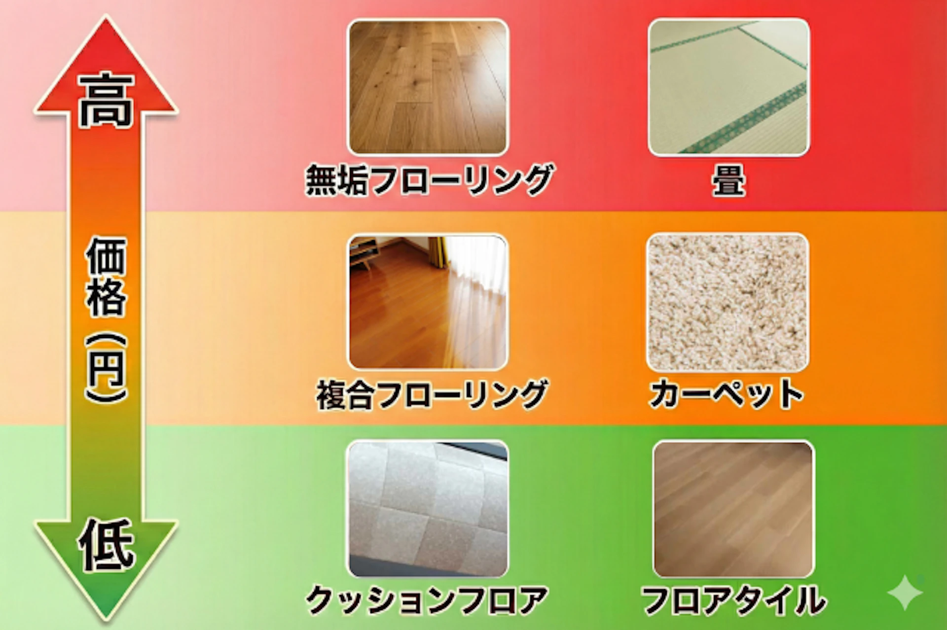 【床材別】床の張り替えリフォームはいくら?費用を比較(6畳の場合)