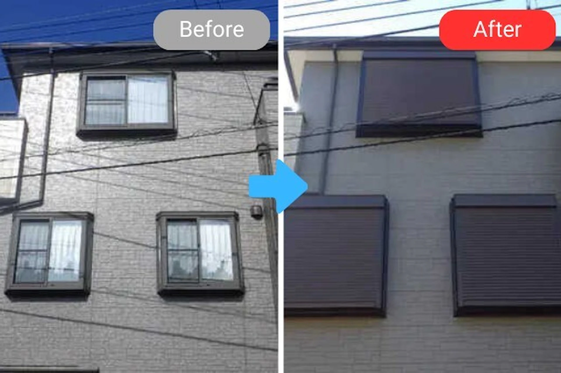 9か所の窓に電動シャッターを設置した事例