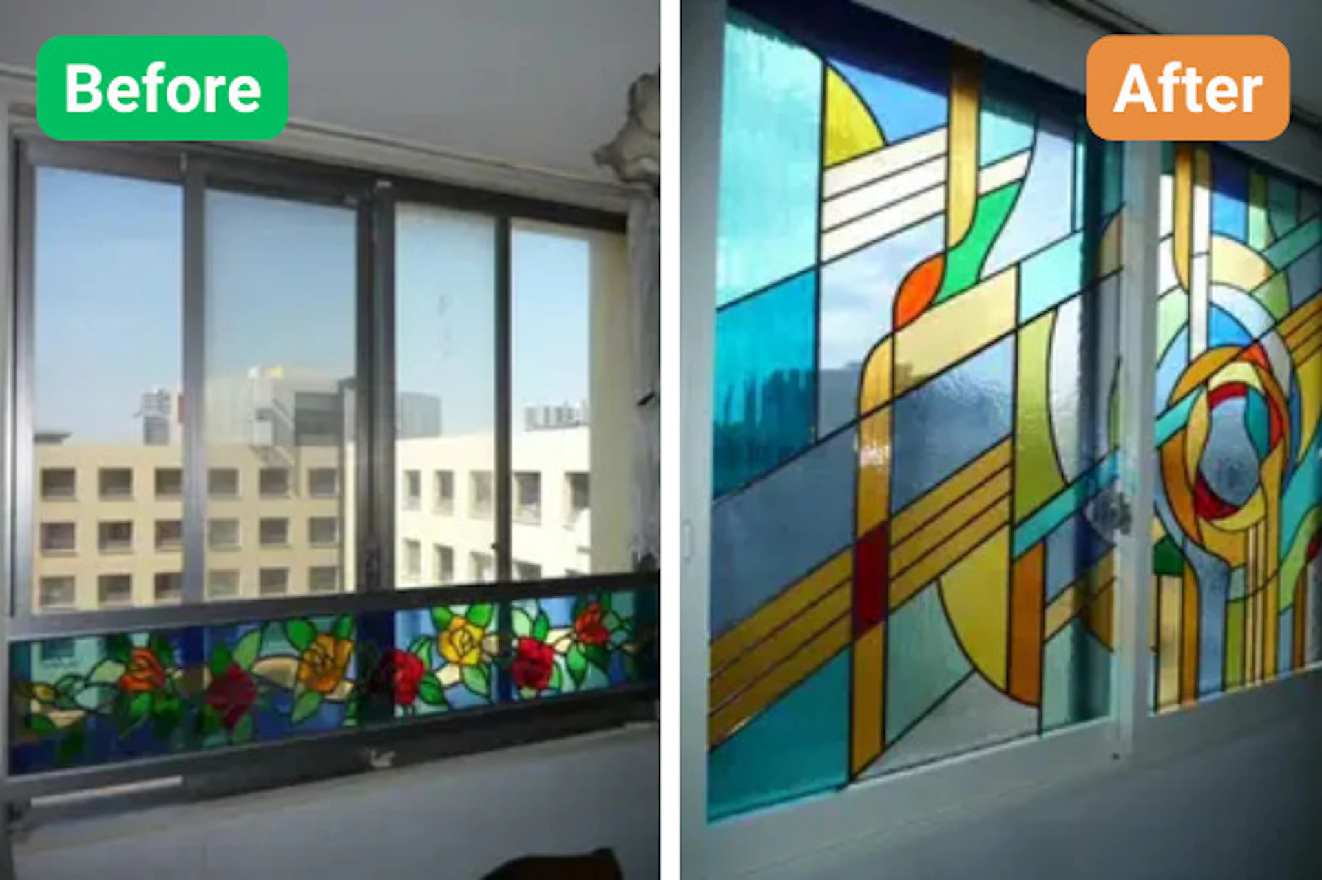 マンションの内窓としてステンドグラスを設置した事例