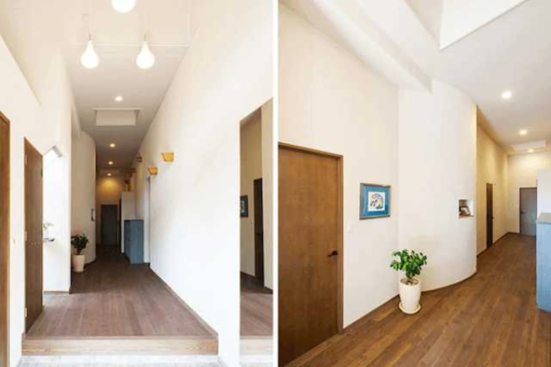 広い廊下こそ白い色で統一