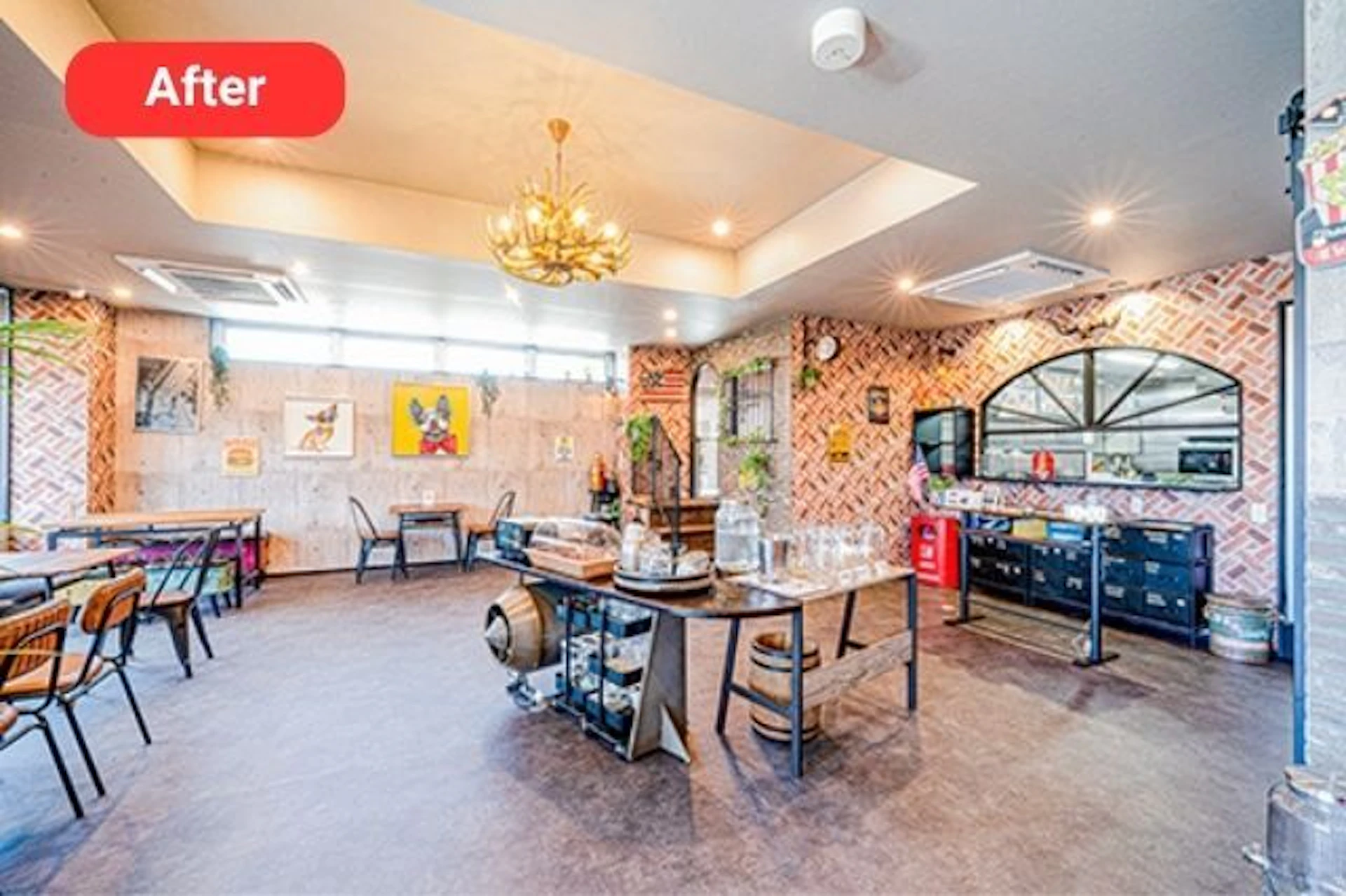 事例3:開放感とライブ感を両立!珍しい建材で魅せるブルックリン風カフェ