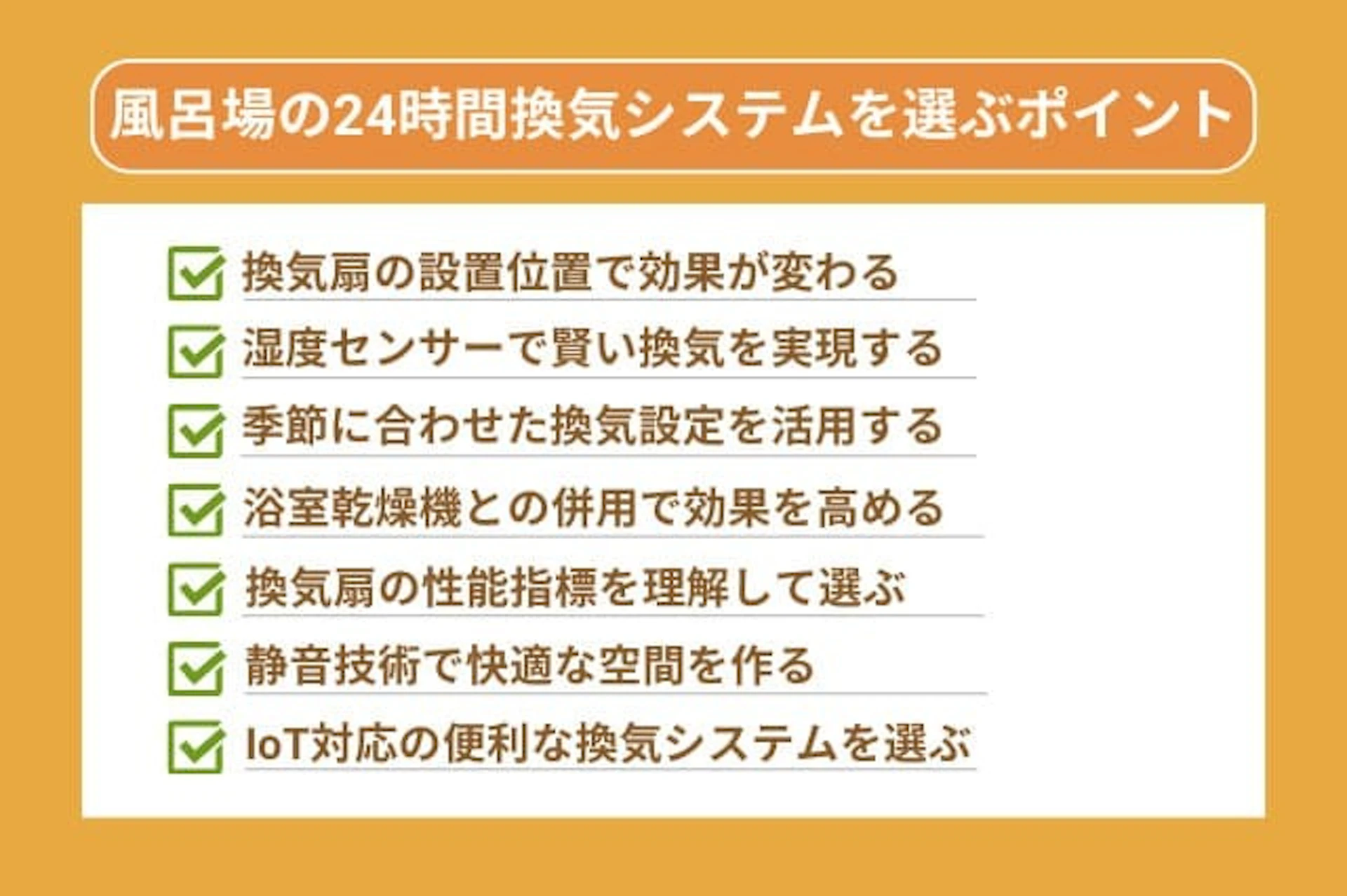 風呂場の24時間換気システムを選ぶポイント